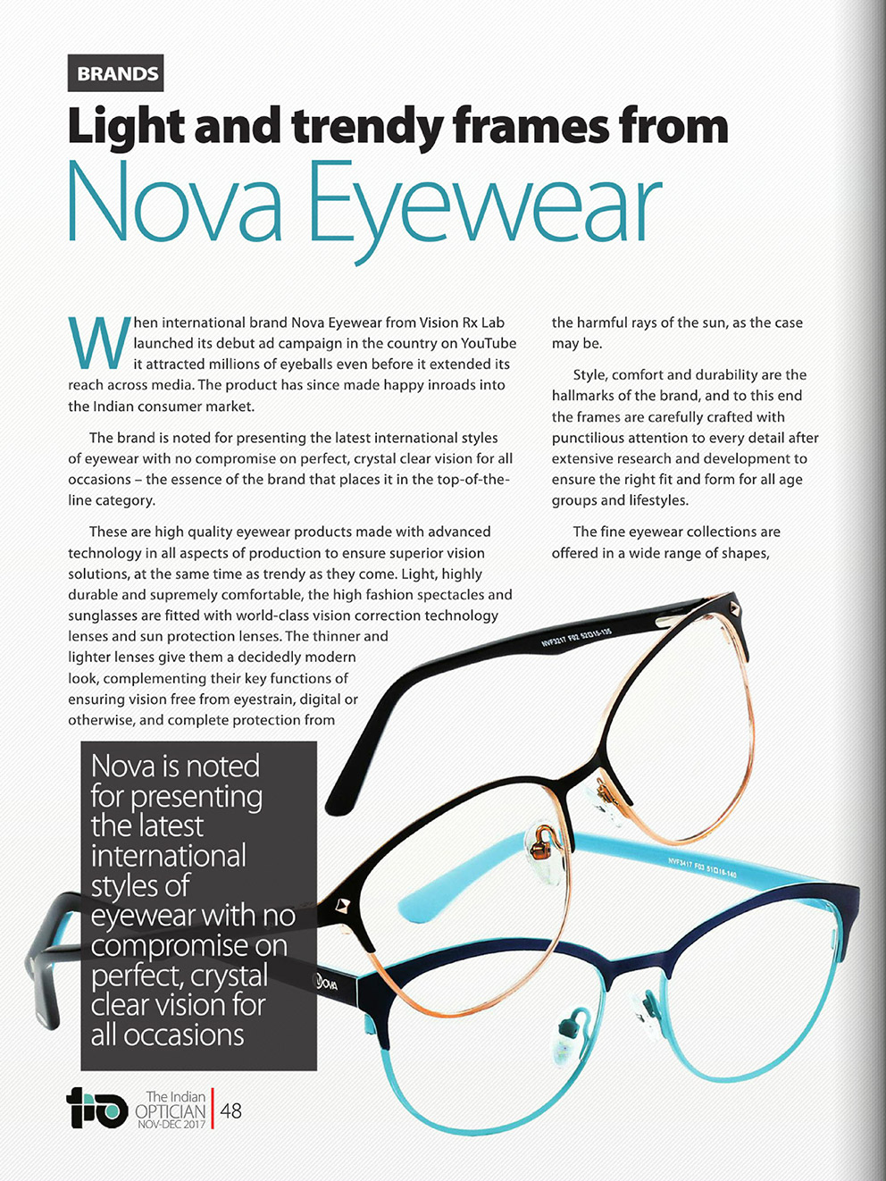 Light and trendy frames from Nova Eyewear